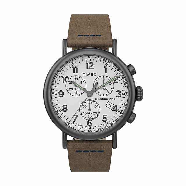 Timex® Standard Chronograph 41mm Leather Strap - Bro...